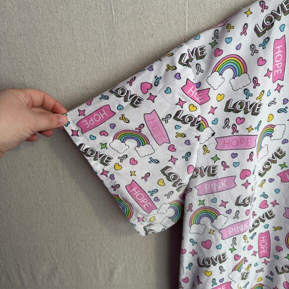 Cassandra O Size 3X Scrub Top Awareness Ribbon Rainbow Hope Print - Picture 4 of 11